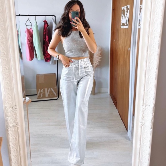 NWT ZARA METALLIC SILVER JEANS - Picture 6 of 14